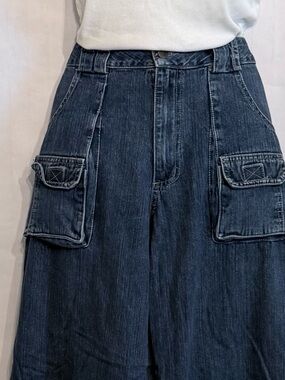 Women’s Dark Blue Denim Cargo Cropped Jeans - For the TALL
